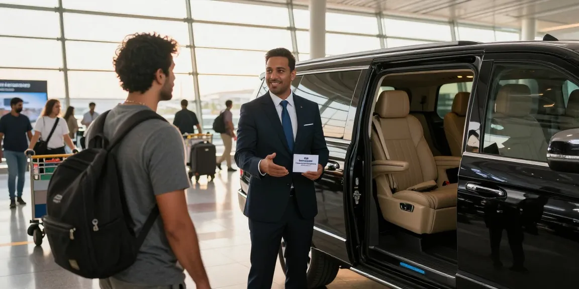 Airport Transfers Service Dubai with a chauffeur welcoming a traveler at the airport.