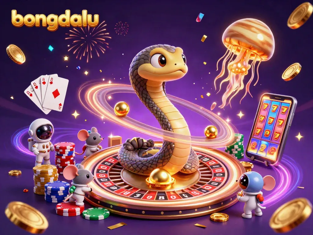 Engage with bongdalu's exciting cosmic casino scene featuring animated characters and vibrant games.