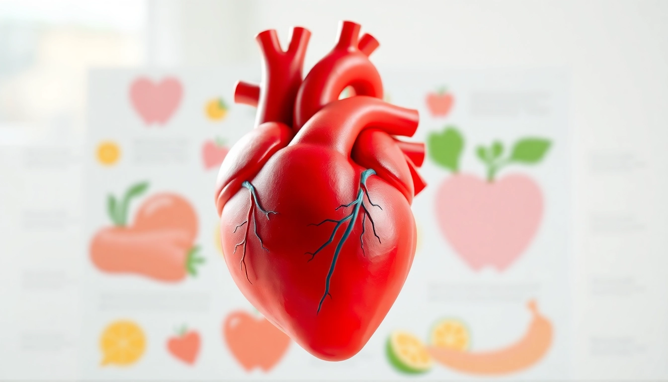 Engaging infographic showcasing Heart Health Tips with heart anatomy and healthy foods.