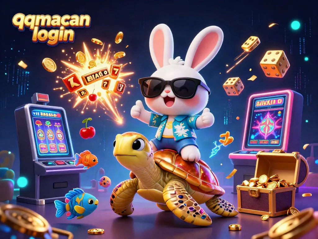 Experience the thrill of qqmacan login with a vivid 3D casino scene featuring engaging characters and exciting game elements.