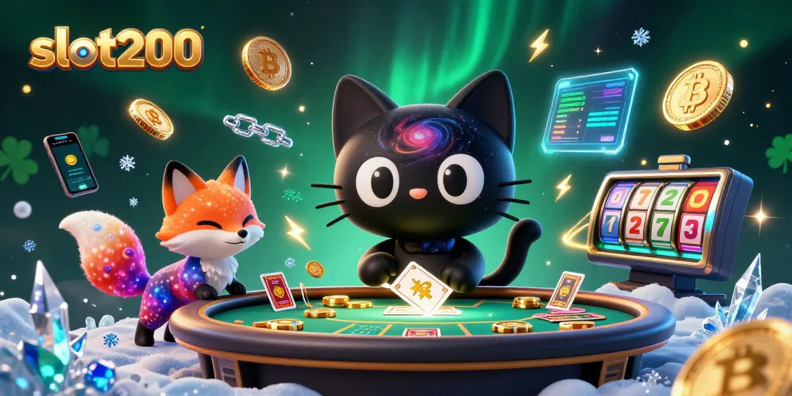 Experience thrilling gameplay at slot200 with a cosmic cat and vibrant slot reels.