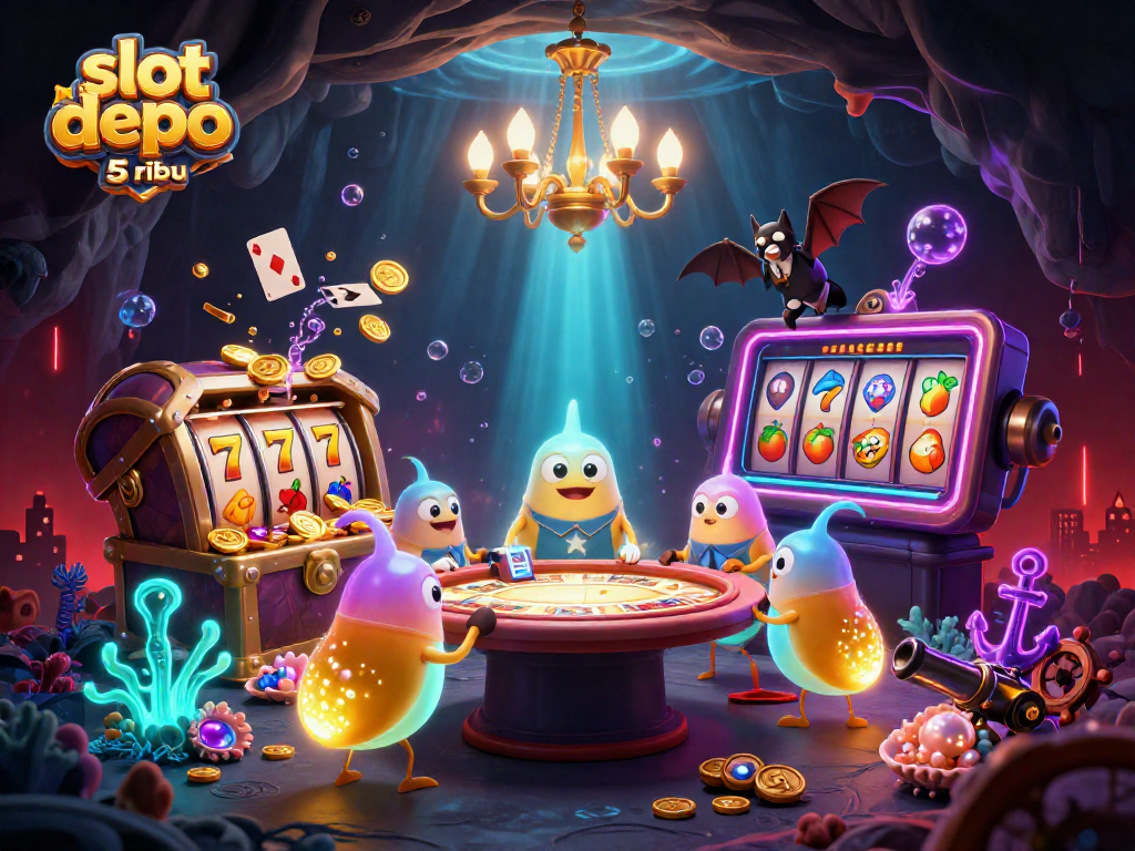 Experience thrilling gameplay with slot depo 5 ribu as glowworms illuminate a fun underwater casino.