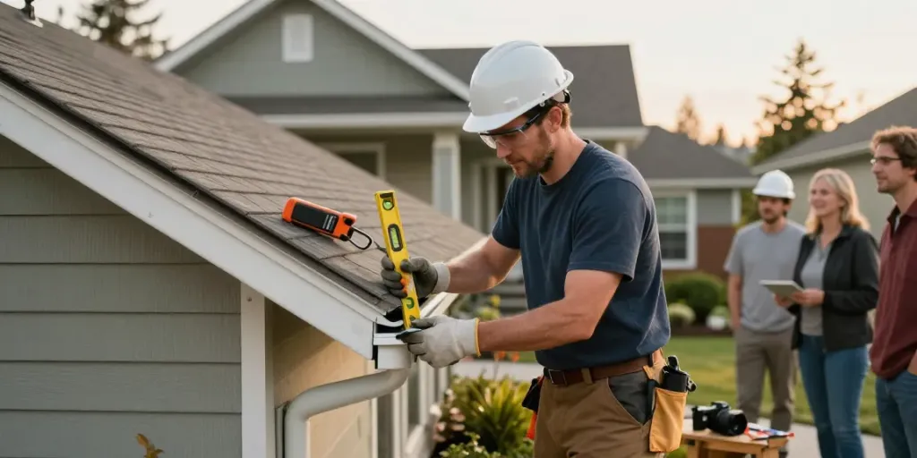 Spokane seamless gutter installation by a professional in a residential setting