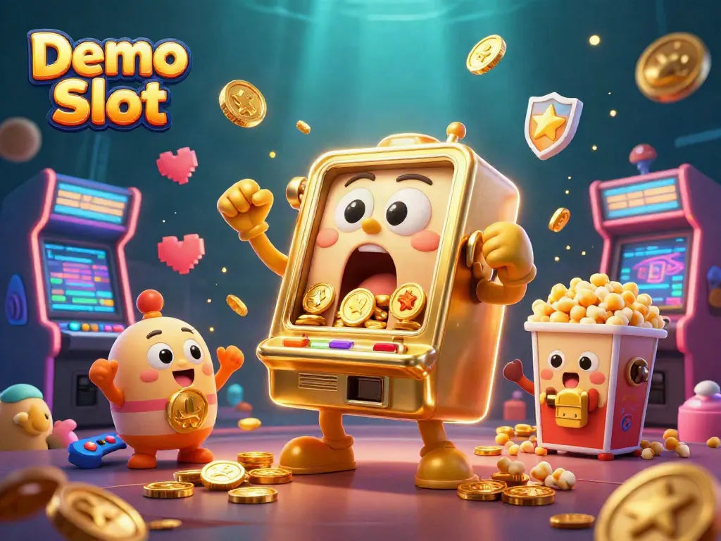 Experience the excitement of Demo Slot with a golden slot machine celebrating a jackpot.