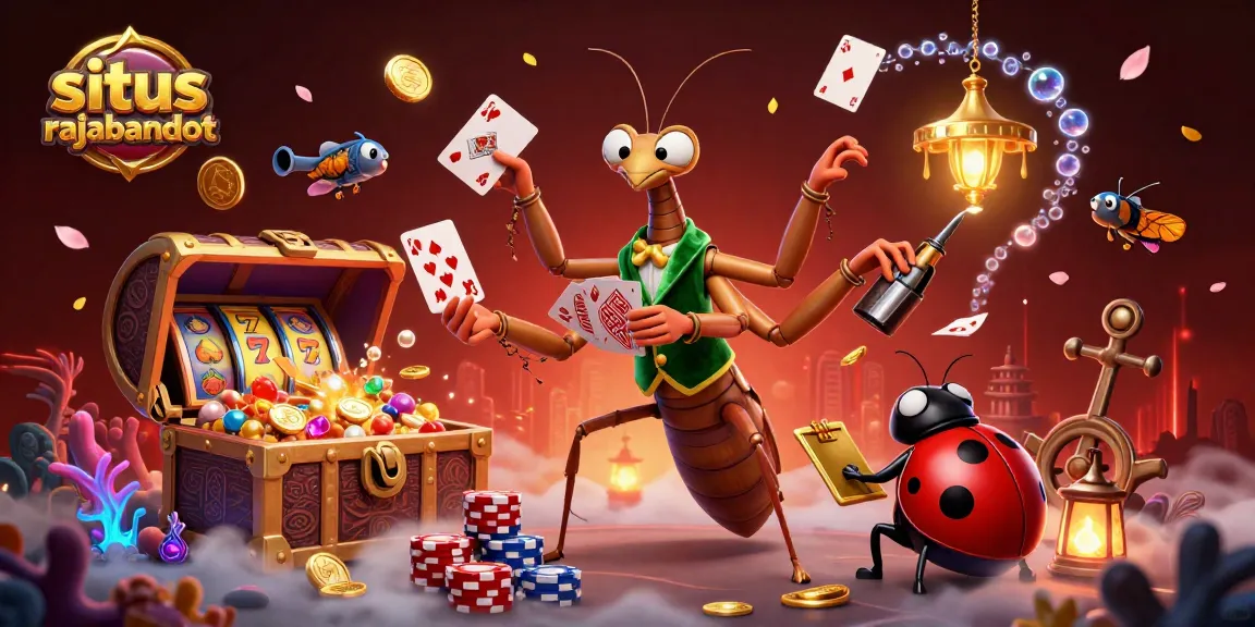 Engage with situs rajabandot through a vibrant casino scene featuring animated characters and games.