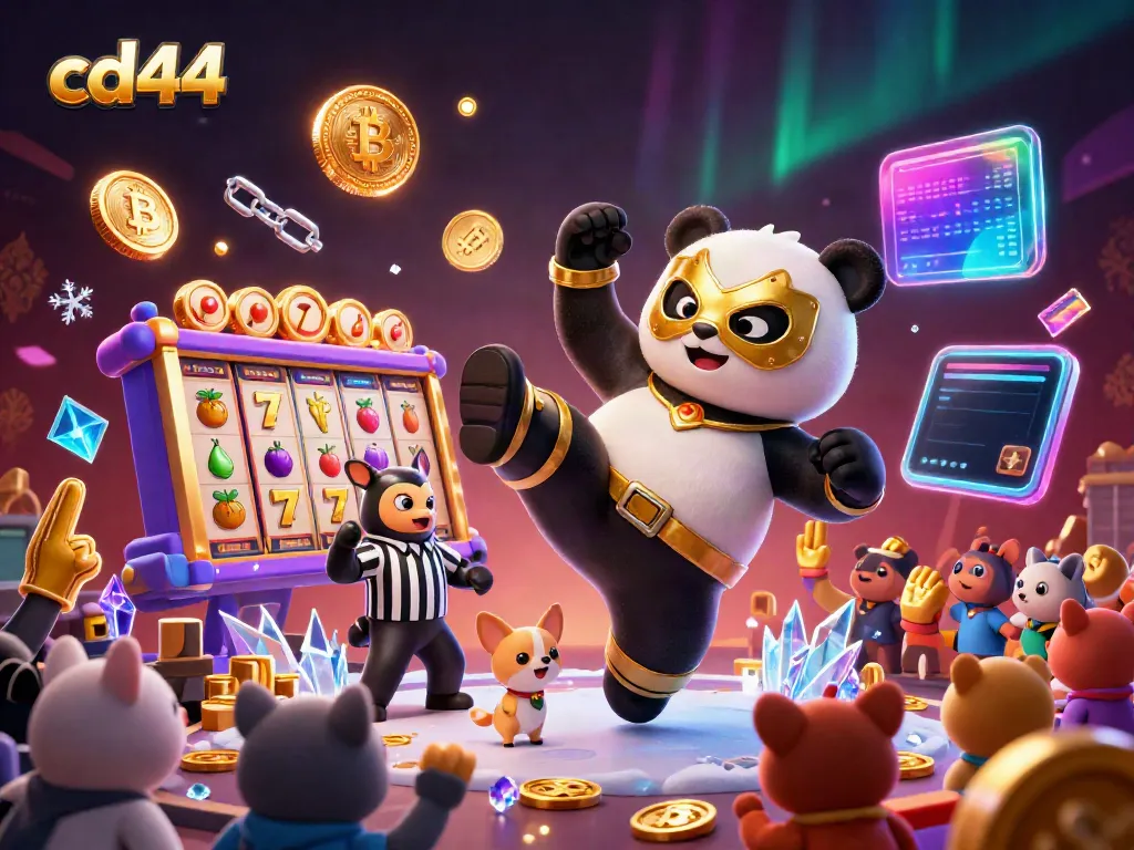 Experience the thrill of cd44 casino gameplay with a lively illustration of a wrestler panda and cheering crowd.